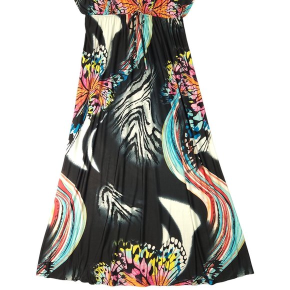 Ever Pretty Womens Maxi Dress Size‎ 14 Black Butterfly Print Short Sleeve NEW - Picture 3 of 12